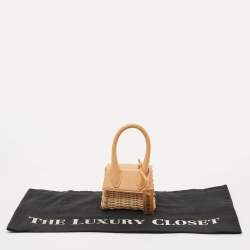 Pre Owned Jacquemus Beige/Cream Rattan and Leather Mini Wicker Le Chiquito Top Handle Bag