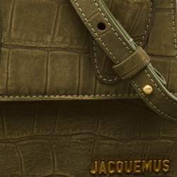 Pre Owned Jacquemus Olive Green Suede Le Chiquito Moyen Top Handle Bag