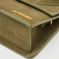 Pre Owned Jacquemus Olive Green Suede Le Chiquito Moyen Top Handle Bag