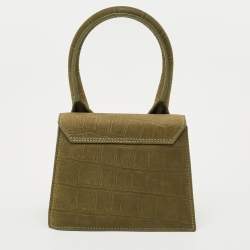 Pre Owned Jacquemus Olive Green Suede Le Chiquito Moyen Top Handle Bag