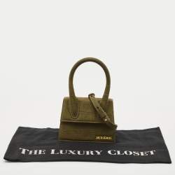 Pre Owned Jacquemus Olive Green Suede Le Chiquito Moyen Top Handle Bag