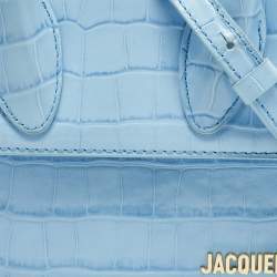 Pre Owned Jacquemus Light Blue Croc Embossed Le Chiquito Moyen Top Handle Bag