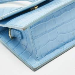 Pre Owned Jacquemus Light Blue Croc Embossed Le Chiquito Moyen Top Handle Bag