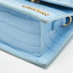 Pre Owned Jacquemus Light Blue Croc Embossed Le Chiquito Moyen Top Handle Bag