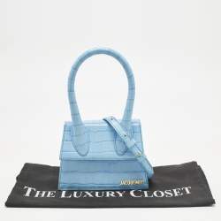 Pre Owned Jacquemus Light Blue Croc Embossed Le Chiquito Moyen Top Handle Bag