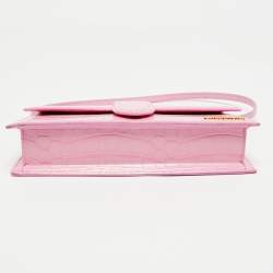 Pre Owned Jacquemus Pink Croc Embossed Leather Le Bambino Long Shoulder Bag