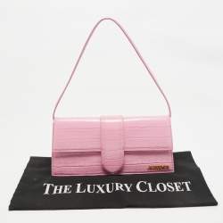 Pre Owned Jacquemus Pink Croc Embossed Leather Le Bambino Long Shoulder Bag