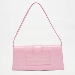 Pre Owned Jacquemus Pink Croc Embossed Leather Le Bambino Long Shoulder Bag