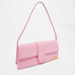Pre Owned Jacquemus Pink Croc Embossed Leather Le Bambino Long Shoulder Bag