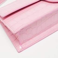 Pre Owned Jacquemus Pink Croc Embossed Leather Le Bambino Long Shoulder Bag