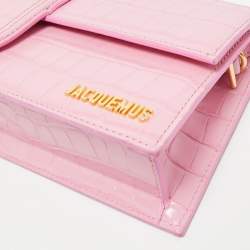 Pre Owned Jacquemus Pink Croc Embossed Leather Le Bambino Long Shoulder Bag
