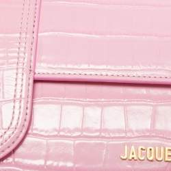 Pre Owned Jacquemus Pink Croc Embossed Leather Le Bambino Long Shoulder Bag