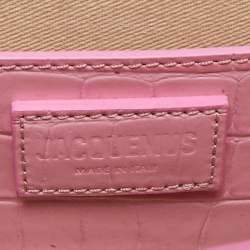 Pre Owned Jacquemus Pink Croc Embossed Leather Le Bambino Long Shoulder Bag