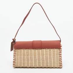 Pre Owned Jacquemus Brick Brown/Cream Nubuck Leather and Wicker Le Bambino Long Bag