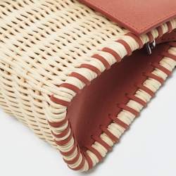 Pre Owned Jacquemus Brick Brown/Cream Nubuck Leather and Wicker Le Bambino Long Bag