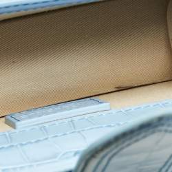 Pre Owned Jacquemus Light Blue Croc Embossed Leather Mini Le Bambino Top Handle Bag.