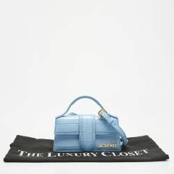 Pre Owned Jacquemus Light Blue Croc Embossed Leather Mini Le Bambino Top Handle Bag.