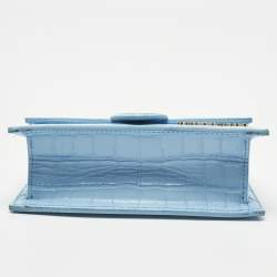 Pre Owned Jacquemus Light Blue Croc Embossed Leather Mini Le Bambino Top Handle Bag.