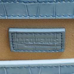 Pre Owned Jacquemus Light Blue Croc Embossed Leather Mini Le Bambino Top Handle Bag.