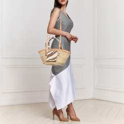 Pre Owned Jacquemus Multicolor Raffia and Zebra Print Handle Le Petit Panier Soleil Basket Bag