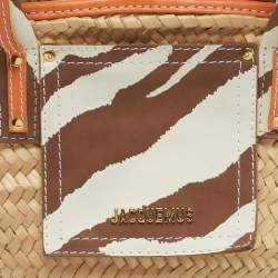 Pre Owned Jacquemus Multicolor Raffia and Zebra Print Handle Le Petit Panier Soleil Basket Bag