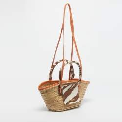 Pre Owned Jacquemus Multicolor Raffia and Zebra Print Handle Le Petit Panier Soleil Basket Bag