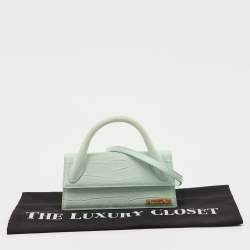 Pre Owned Jacquemus Light Green Croc Embossed Nubuck Leather Long Le Chiquito Top Handle Bag