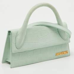 Pre Owned Jacquemus Light Green Croc Embossed Nubuck Leather Long Le Chiquito Top Handle Bag