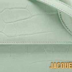 Pre Owned Jacquemus Light Green Croc Embossed Nubuck Leather Long Le Chiquito Top Handle Bag