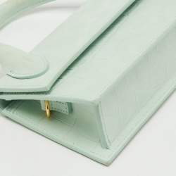 Pre Owned Jacquemus Light Green Croc Embossed Nubuck Leather Long Le Chiquito Top Handle Bag