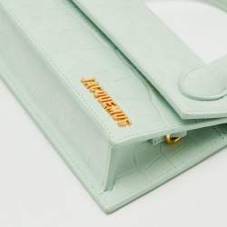 Pre Owned Jacquemus Light Green Croc Embossed Nubuck Leather Long Le Chiquito Top Handle Bag