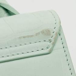 Pre Owned Jacquemus Light Green Croc Embossed Nubuck Leather Long Le Chiquito Top Handle Bag