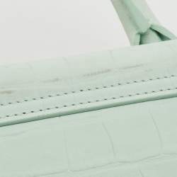 Pre Owned Jacquemus Light Green Croc Embossed Nubuck Leather Long Le Chiquito Top Handle Bag