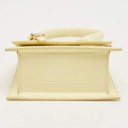 Pre Owned Jacquemus Yellow Croc Embossed Patent Leather Le Chiquito Moyen Boucle Top Handle Bag