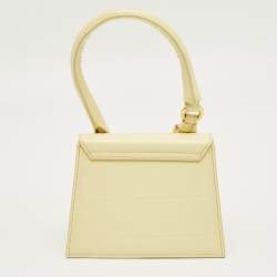Pre Owned Jacquemus Yellow Croc Embossed Patent Leather Le Chiquito Moyen Boucle Top Handle Bag