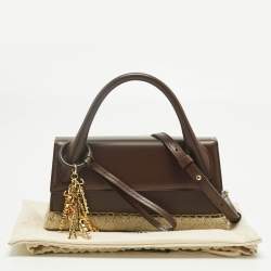 Pre Owned Jacquemus Dark Brown Leather and Jute Le Chiquito Long Cordao Top Handle Bag