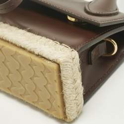 Pre Owned Jacquemus Dark Brown Leather and Jute Le Chiquito Long Cordao Top Handle Bag