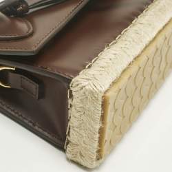 Pre Owned Jacquemus Dark Brown Leather and Jute Le Chiquito Long Cordao Top Handle Bag