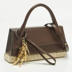 Pre Owned Jacquemus Dark Brown Leather and Jute Le Chiquito Long Cordao Top Handle Bag
