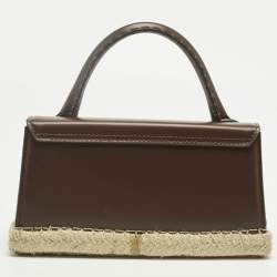 Pre Owned Jacquemus Dark Brown Leather and Jute Le Chiquito Long Cordao Top Handle Bag