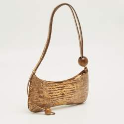 Pre Owned �حقيبة بيرل جاكيموس لو بيسو جلد منقوش بطبعة سحلية بيج