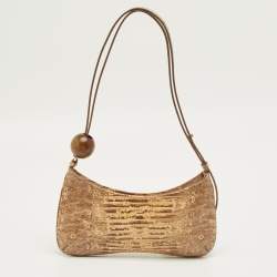 Pre Owned حقيبة بيرل جاكيموس لو بيسو جلد منقوش بطبعة سحلية بيج