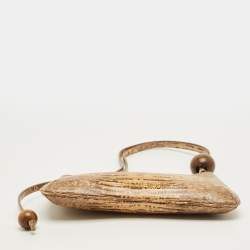 Pre Owned حقيبة بيرل جاكيموس لو بيسو جلد منقوش بطبعة سحلية بيج