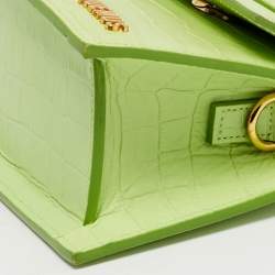 Pre Owned حقيبة يد جاكيموس لو تشيكيتو موين جلد منقوش على شكل تمساح أخضر تفاحي