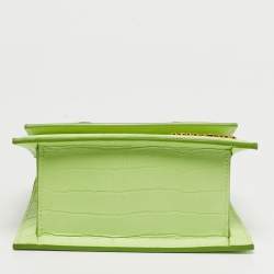 Pre Owned حقيبة يد جاكيموس لو تشيكيتو موين جلد منقوش على شكل تمساح أخضر تفاحي