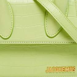 Pre Owned حقيبة يد جاكيموس لو تشيكيتو موين جلد منقوش على شكل تمساح أخضر تفاحي
