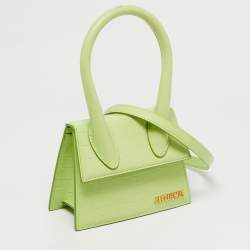 Pre Owned حقيبة يد جاكيموس لو تشيكيتو موين جلد منقوش على شكل تمساح أخضر تفاحي