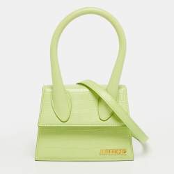 Pre Owned Jacquemus Le Chiquito Moyen Apple Green Croc Embossed Leather Top Handle Bag