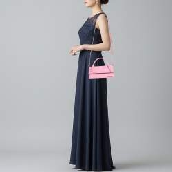 Pre Owned Jacquemus Le Chiquito Long Pink Croc Embossed Nubuck Leather Top Handle Bag