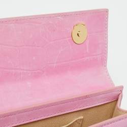 Pre Owned Jacquemus Le Chiquito Long Pink Croc Embossed Nubuck Leather Top Handle Bag